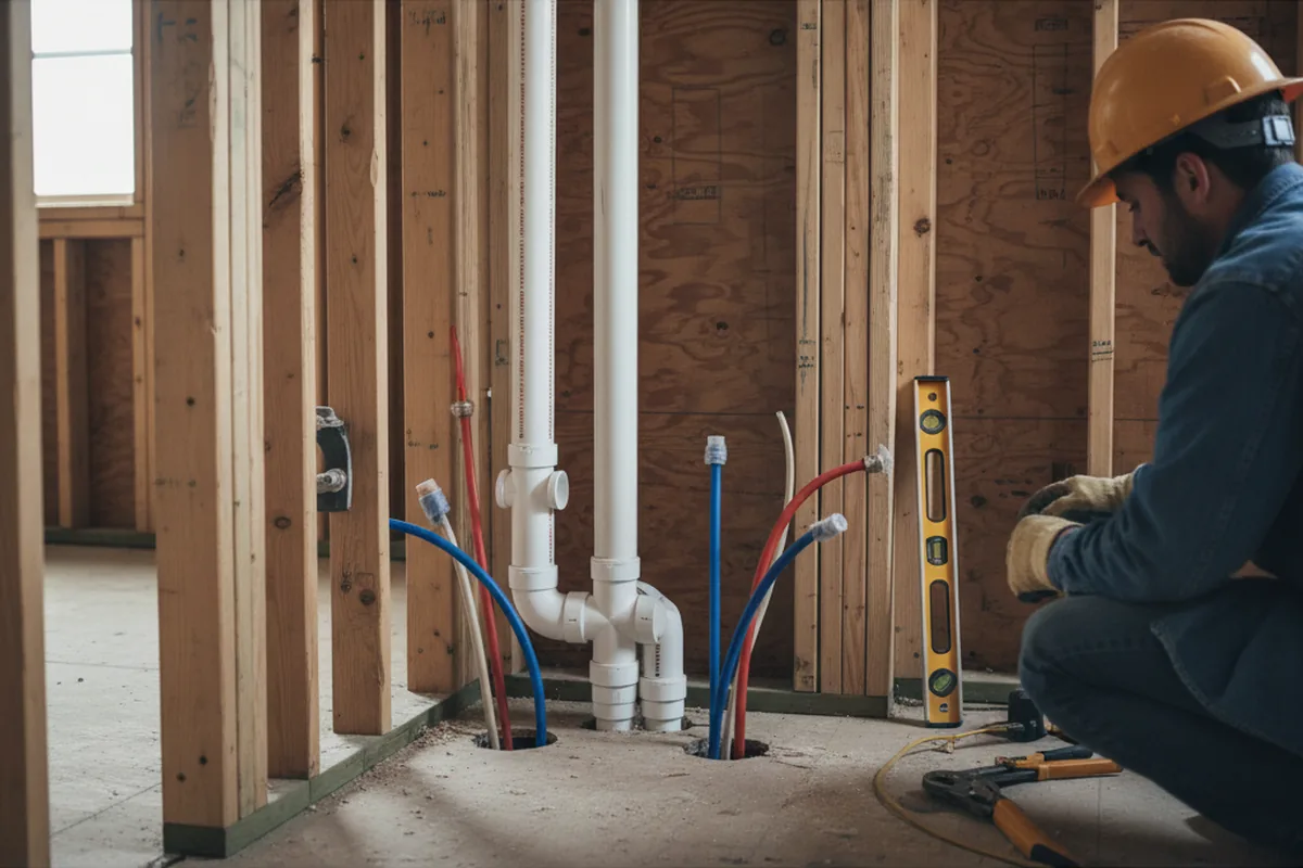 Drain and supply rough-in during Leak Detection in Amberson