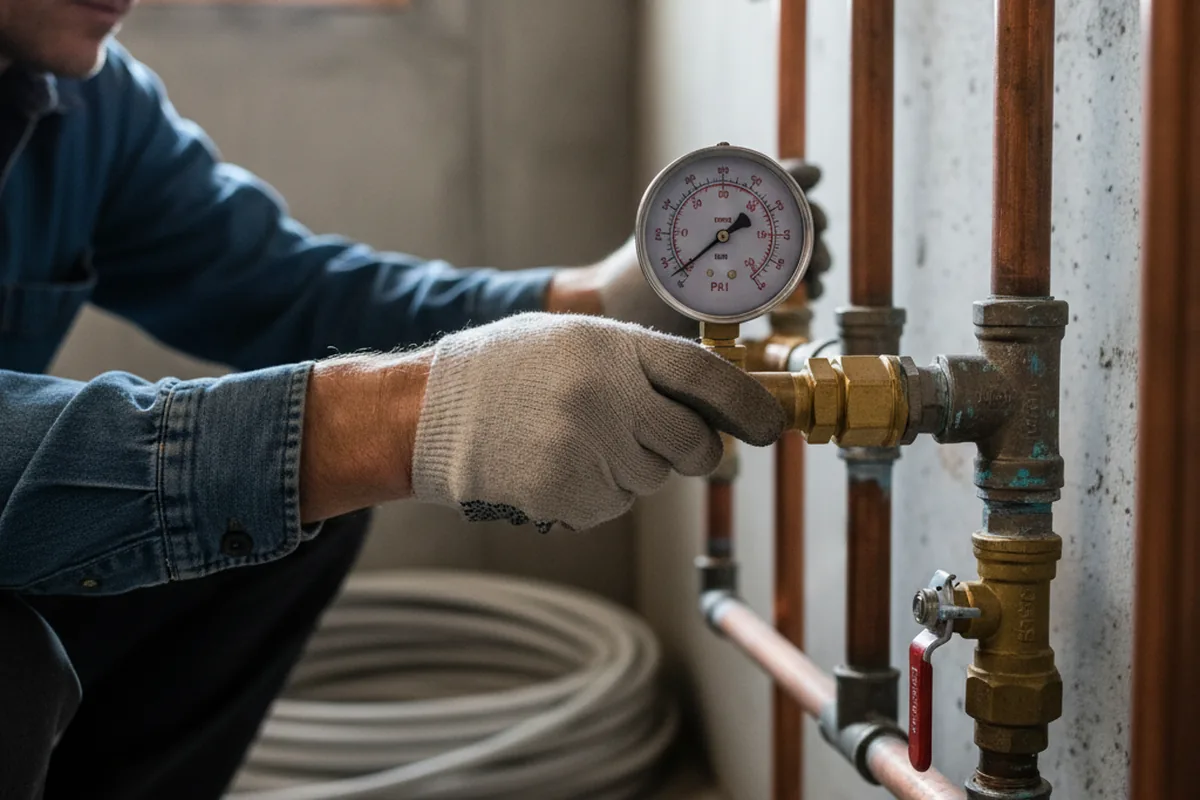 Pressure testing a repaired line during Water Line Repair in Amberson